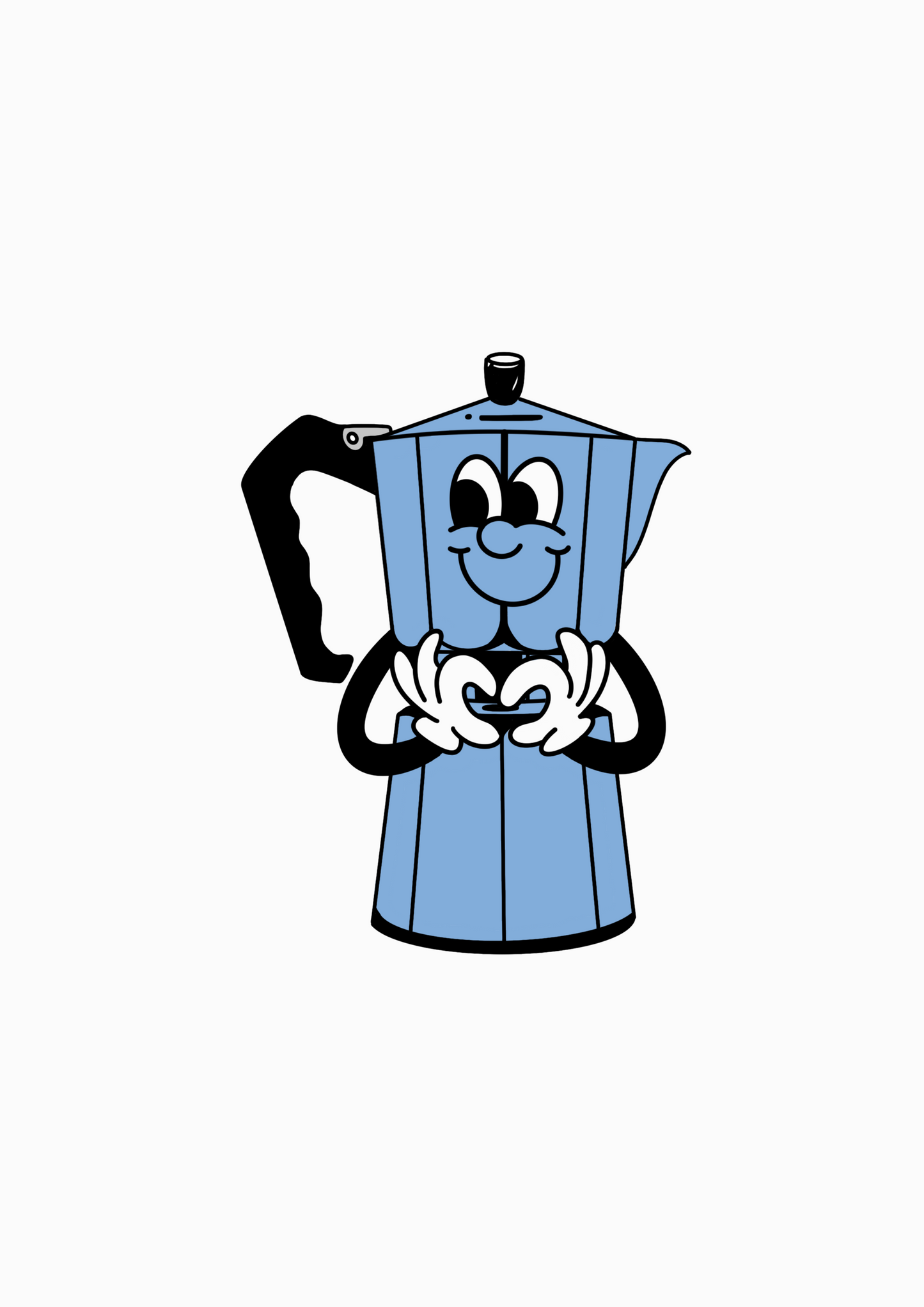 Cartoon blue Moka coffee pot with a face