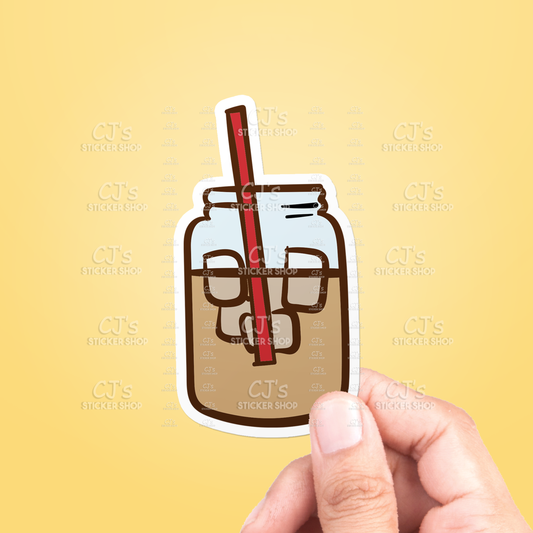 Iced Coffee Jar Sticker Vinyl Decal: 3"